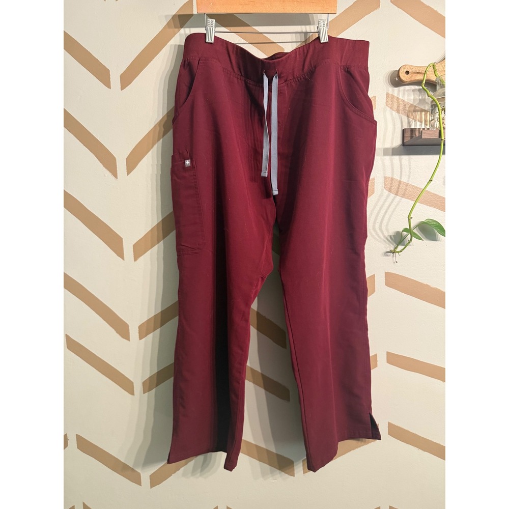 Figs Scrub Pants Women XXL Petite Maroon Kade Cargo Straight Leg Drawstring